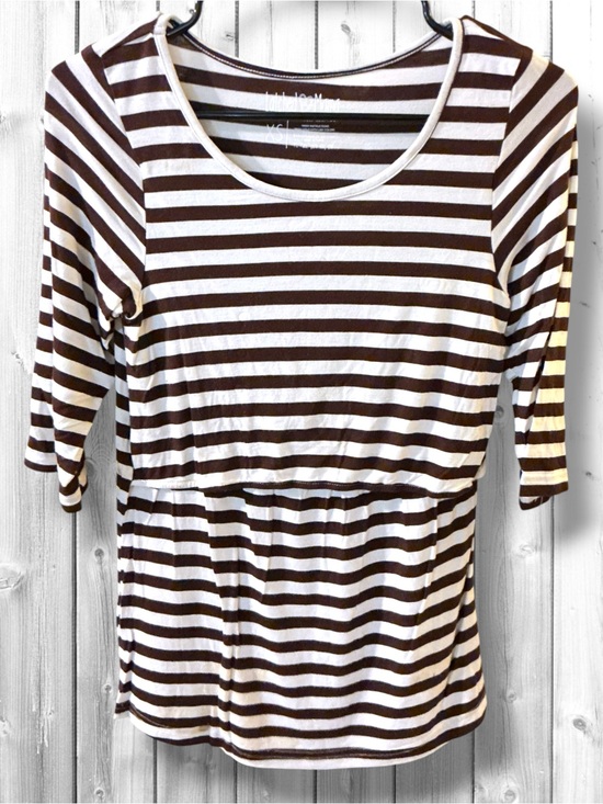 Latched Mama Tops - 🌷Latched Mama Brown & White Striped Scoop Neck Maternity/Nursing Top